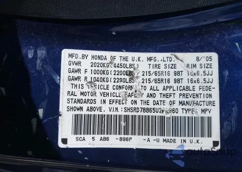 2005 Honda Cr-V Ex из США, поврежденный, VIN SHSRD78865U346960